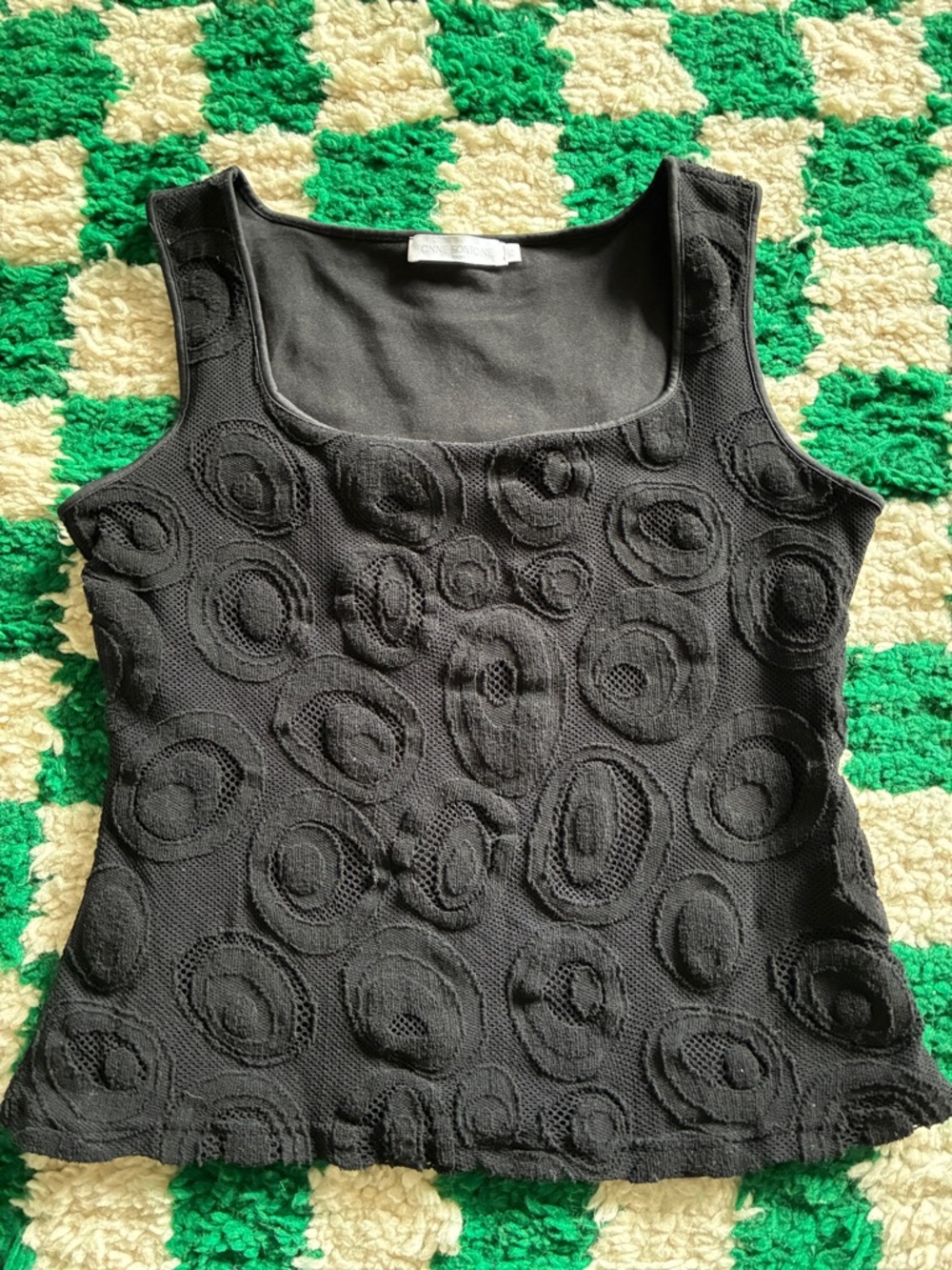 Anne Fontaine “Prissy” Black Textured Scoop Neck Double Layered Tank Top